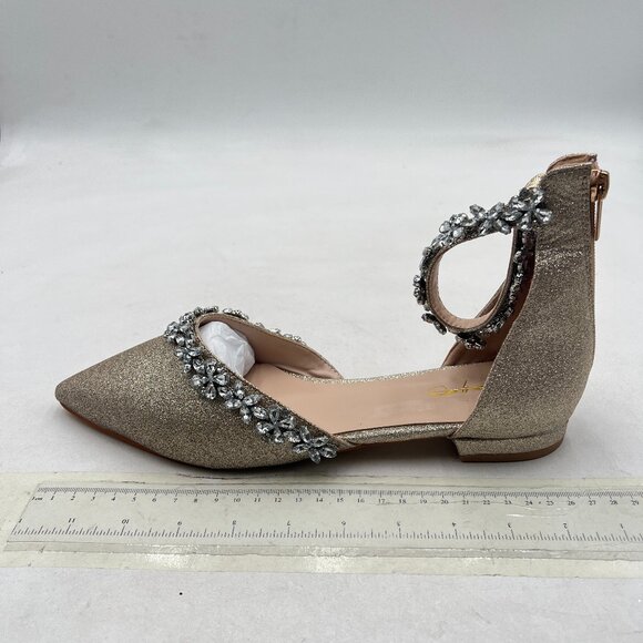 XYD Light Gold-glitter Pointed Toe Rhinestones Ankle Strap D'Orsay Sandals - Picture 2 of 8